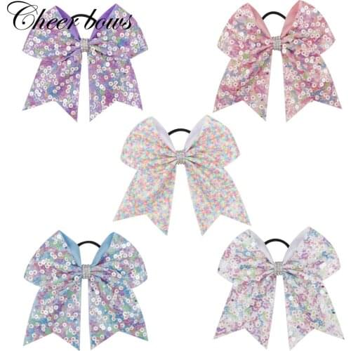 Hair Accessories Cheer Bows for Girls Rainbow Sequin Hair Bows with Elastic Hair Band Cheerleading Ponytail Holder