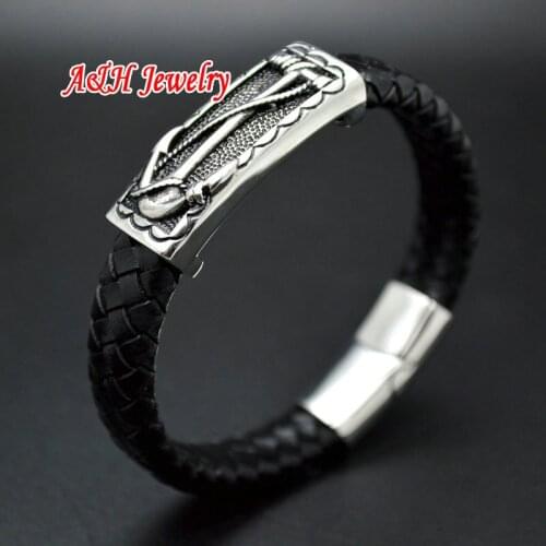 New Arrival Stainless Steel Bracelets Anchor Charms Genuine Leather Bangles For Fashion Men Jewelry Christmas Birthday Gift 5pc