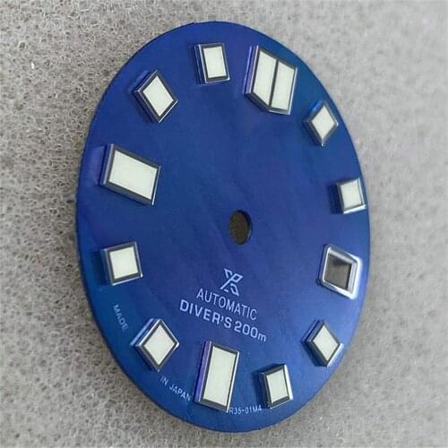 For NH35/NH36/4R36 28.5MM Blue Shell Watch Dial C3 Green Luminous Dial for NH35/NH36/4R36 Watch Movement