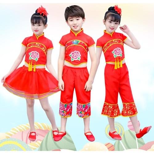 Childrens Yangko dance Chinese costume Chinese dream girl child dance costume Chinese red performance costume dance costume