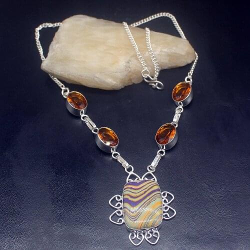 Gemstonefactory Jewelry Big Promotion 925 Silver Stripe Jasper Honey Topaz Women Ladies Gifts Chain Necklace 46cm 202101565