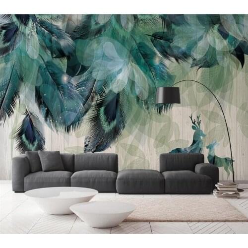 Customized wallpaper 3D modern minimalist feather elk wood board background wall living room bedroom restaurant decoration обои
