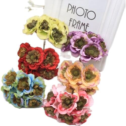6pcs Silk Sakura Artificial Poppy Flower Bouquet Wedding Home Decoration DIY Wreath Scrapbook Handicraft Craft Fake Flower