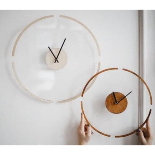 Creative transparent floating wall clock modern minimalist wooden wall watch