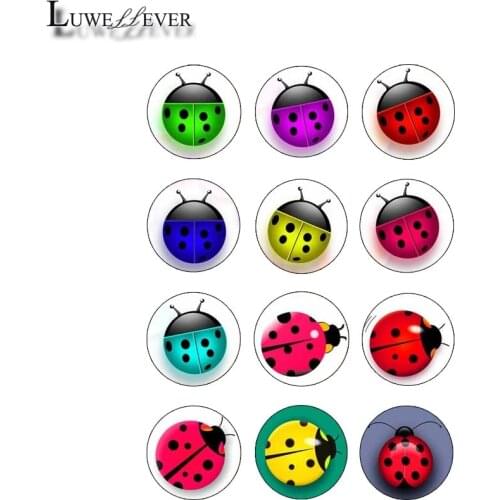 10mm 14mm 16mm 12mm 20mm 25mm 363 12pcs/lot Ladybug Round Glass Cabochons Jewelry Findings 18mm Snap Button Charm Bracelet