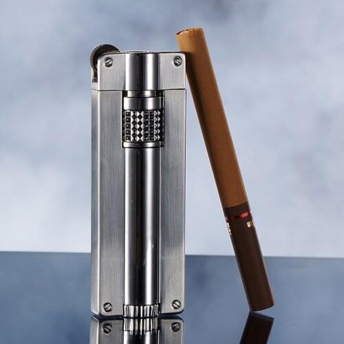 Kitchen Lighters Portable Switch Grinding Wheel Straight Into Hard Fire Blue Flame Inflatable Windproof Lighter Men Gift