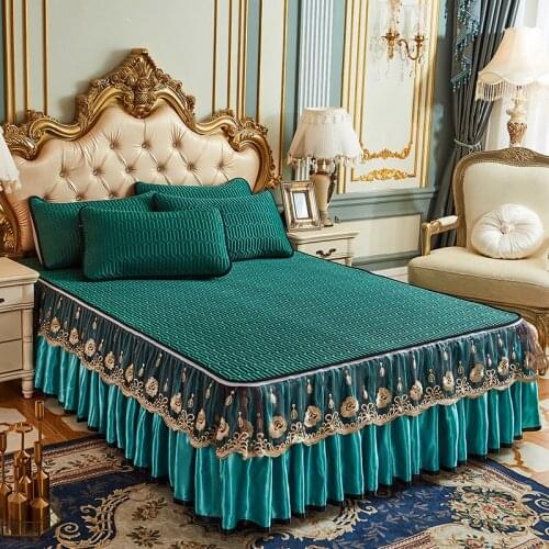 Latex Embroidery Lace Bed Spread King Size Summer Cool Quilted Detachable Bed Cover Queen Sheet European with 2 Pillow Shams