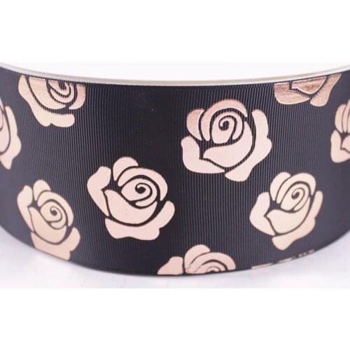 3" 75mm Rose gold foil printed luxury Rose grosgrain polyester ribbon gift wrap for Valentine accessaries 10Y and 50Y/lot