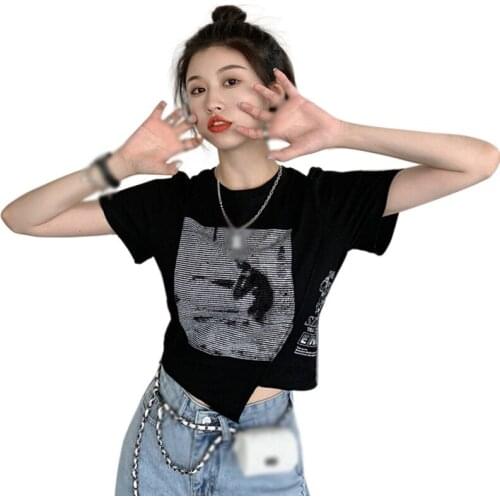 Summer Small Short-sleeved T-shirt Womens New Cropped Short Tops Design Niche Tee Shirt Tops
