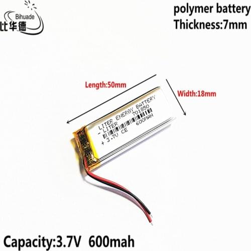 10pcs 3.7V 600MAH 701850 Lithium Polymer LiPo Rechargeable Battery For Mp3 headphone PAD DVD bluetooth camera