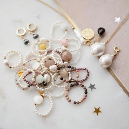 Fashion Stainless Steel Rings for Women 2021 New Handmade Natural Stone Jewelry Wedding Party Beaded Rings Gifts Multi Color