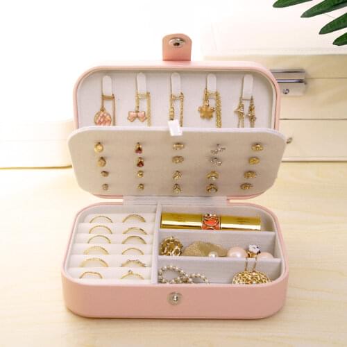 Fashion Simple Makeup Organizer Box Girl Earrings Jewelry Storage Protable Leather Earrings Ring Case Arrange Household Products