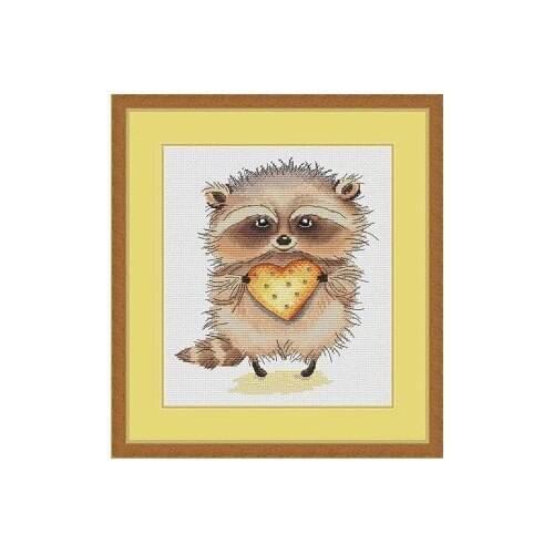 Fishxx Precise Printing Kit A3244 Little Raccoon Heart-shaped Biscuit Cute Cartoon Home Handmade Sewing Painting