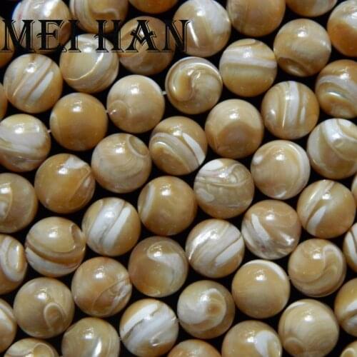 Meihan Wholesale natural 8mm 10mm yellow shell beads round stone for jewelry making design & gift