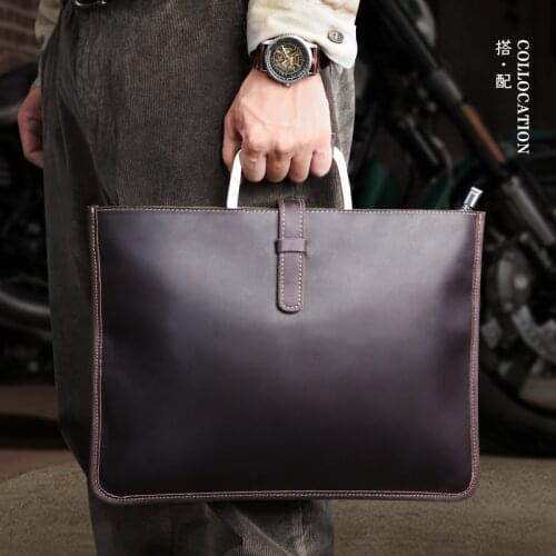 Zipper Briefcase Men Genuine Leather Bag Messenger Office Work Bags For Women Large Capacity Laptop Shoulder Handbag