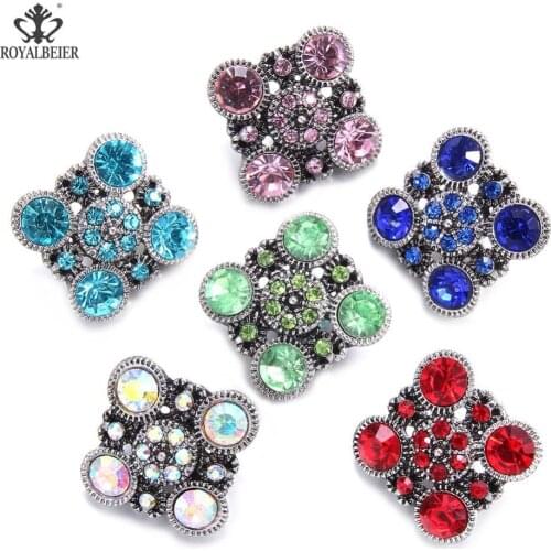 ROYALBEIER Mixed Rhinestone Metal Flowers Snap Fit 18mm Snap Button Golden Beads Cat Jewelry Beads for Jewelry Making KM0139