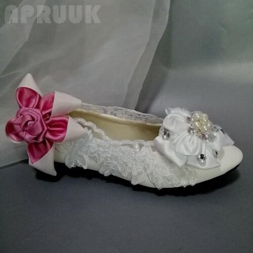 Pink white flower lace flats shoes woman 2020 new arrival fairy sweet design womens ladies bridal bridesmaid party flats shoe