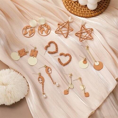 2020 Korean Fashion Women Cute Brown Five-pointed Star Love Heart Drop Earrings Jewelry Ear Stud Earings
