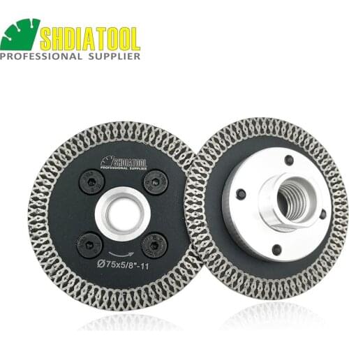SHDIATOOL 1pc 75mm Hot pressed mini mesh turbo rim diamond blades with removable 5/8-11 flange and 1pc 75mm blade