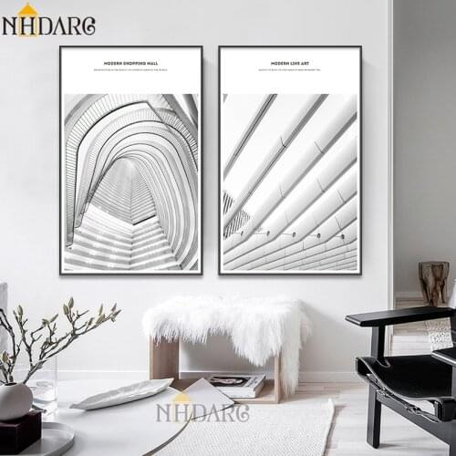 Nordic Modern Fashion Poster and Prints Black White Building Scenery Canvas Art Painting Wall Picture for Living Room Home Decor