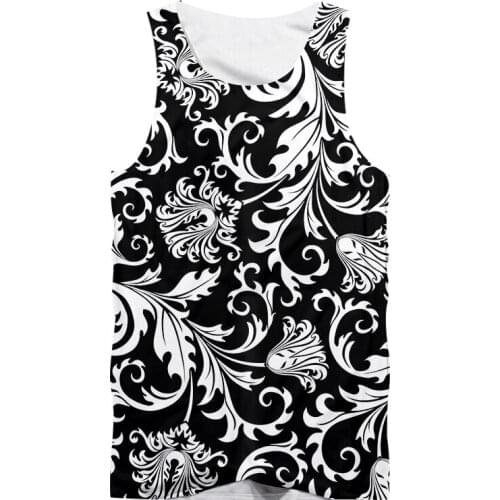UJWI Black White Pattern Tracksuit Casual Vest Sports Tank Top Printing Leaf Flower Unisex Tops Men Women Undershirt 3D Printing