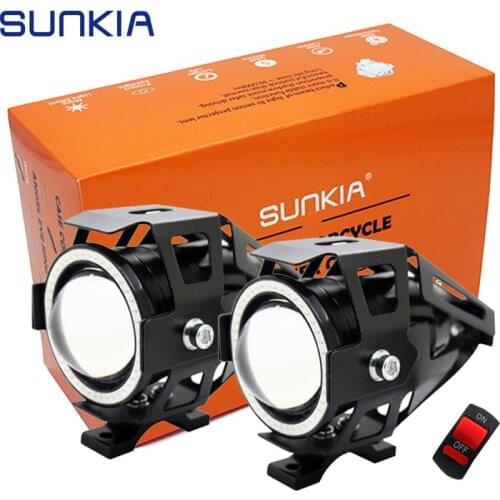 SUNKIA 2Pcs/Lot U7 3000LM Angel Eye Ring+Devil Eye Motorcycle LED Headlight Fog Light CREE Chip 3 Modes Waterproof Free Shipping