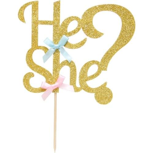1Pcs He or She Words Cake Topper Gender Disclosure Baby Shower Party Cake Cupcake Decor Toppers Birthday Decorations