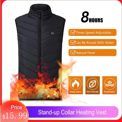 Outdoor USB Heating Coat Vest Winter Flexible Electric Thermal Clothing Stand-up Collar Fishing Hiking Warm Heating Clothes