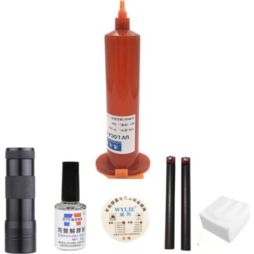 30ML LOCA UV glue tp-2500 with Glue Remover Dispergator Screen glue Golden Cutting Wire and clean clothes wipes 9 LED lamp