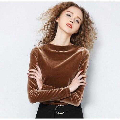 Spring long sleeve loose early autumn T-shirt women gold velvet short paragraph bottoming shirt new fashion top