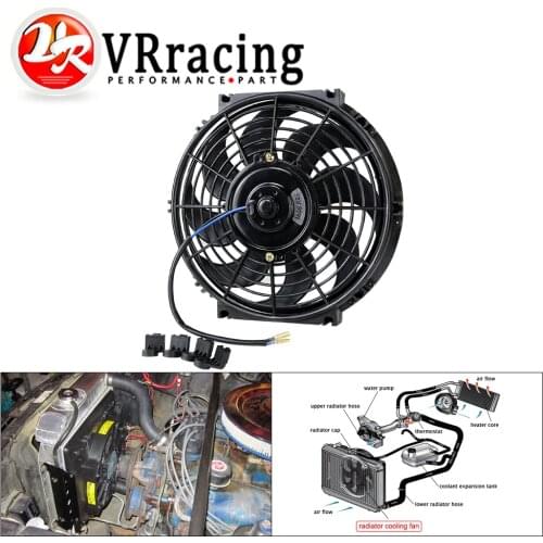 VR - 10" Inch Slim Fan Electric Radiator Cooling 12V 800CFM 8 Blades Push or Pull Type Mount Kit Universal Fitment VR-FAN10