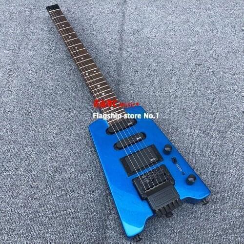 High-end headless electric guitar, metal blue paint, maple neck, portable travel guitar, musical instrument, postage