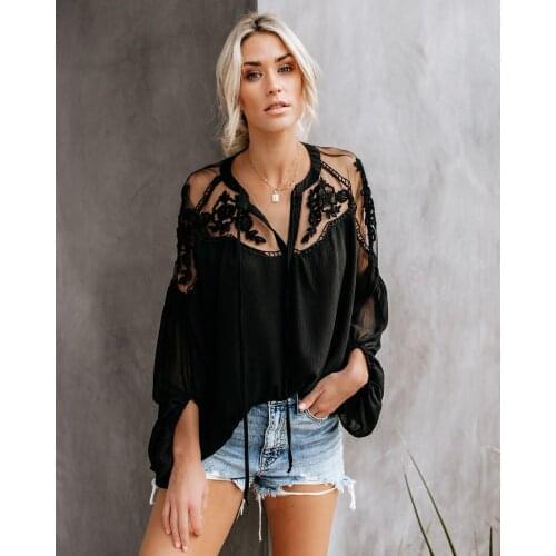 New 2018 Womens Blouse Shirt Stand Solid Long Sleeve Office Ladies Tops Femme Lace Blusas Women Shirts