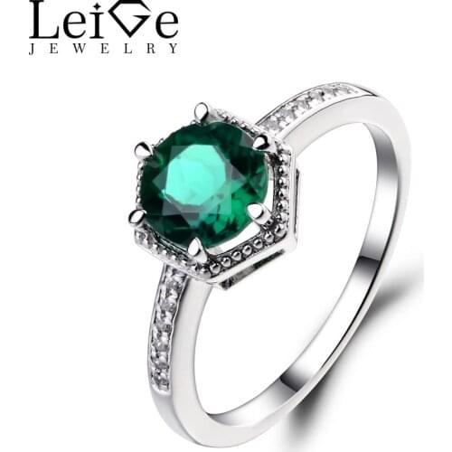 Leige Jewelry Emerald Engagement Rings for Women 925 Sterling Silver Round Cut Wedding Ring Green Gemstone Fine Jewelry