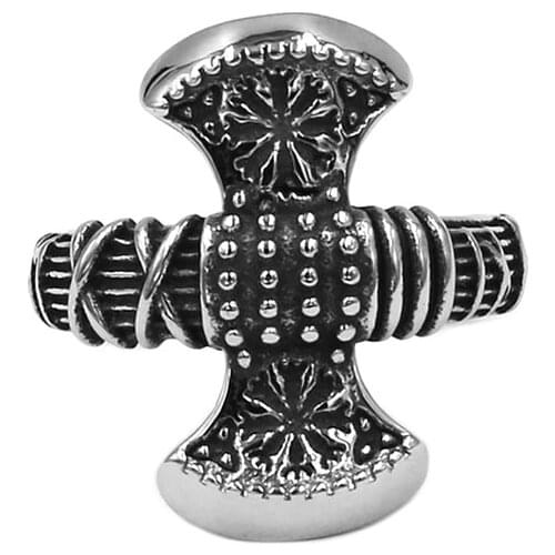Norse Viking Rune Axe Ring Stainless Steel Jewelry Thor Hammer Odins Symbol Rune Letter Signet Celtic Knot Biker Ring 959B