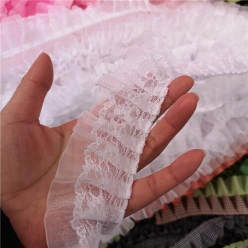 1Yards Pleated Tulle Lace Ribbon Trim Guipure 5cm Diy Sewing White Black Lace Fabric Dress Decor Clothes Ribbons For Crafts P21