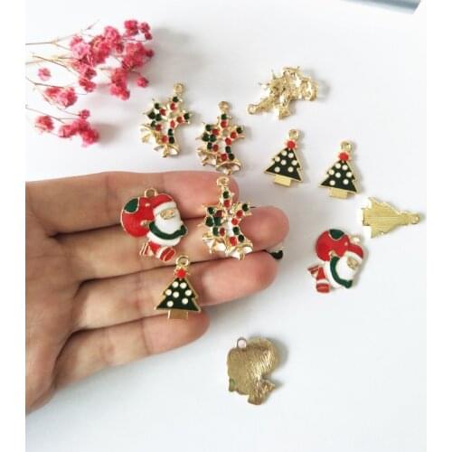 10Pcs/Set Christmas Charms Pendants Enamel Bracelet Party Home Metal Craft Decoration Tree Hanging DIY Jewelry Accessories Gifts
