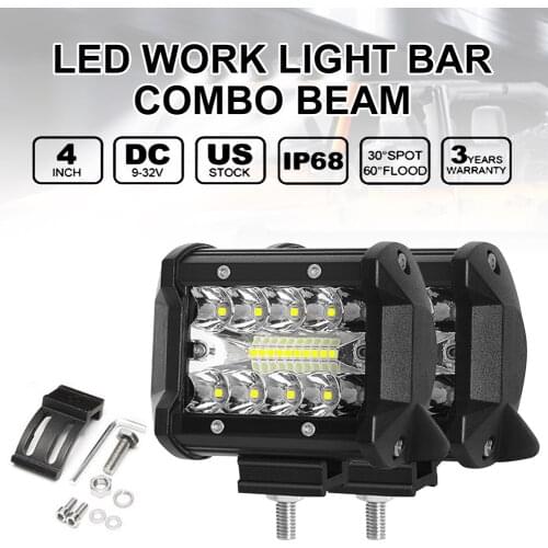 2Pcs 12V 24V LED Bar Offroad Spot Combo LED Light Bar/Work Light for Truck Car SUV 4WD 4x4 Boat ATV Barra LED Headlights 60W