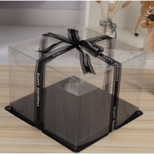 2pcs Very Easy to Fold Clear Lid All Transparent Black Square Cake Box For Cakes Gifts Package