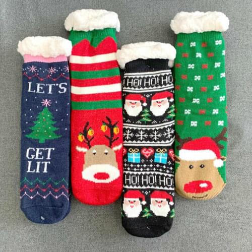 Women Girls Christmas Socks Soft Fluffy Cosy Socks Thicken Warm Socks Female Winter Fur Fleece Lined Slipper Socks Xmas Gift