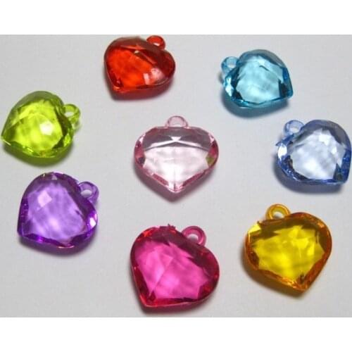 30 Mixed Colour Transparent Acrylic Heart Charm Pendants 22mm