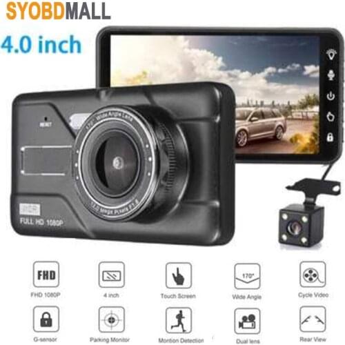 4"Touch IPS Screen Touch Dash Cam Video Recorder HD Dual-lens G Sensor Parking Monitor Rear View Dashcam Car DVR Cycle Recording