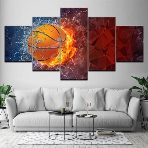 Canvas Painting abstract Soccer Ball On Fire 5 Pieces Wall Art Painting Modular Wallpapers Poster Print living room Home Decor