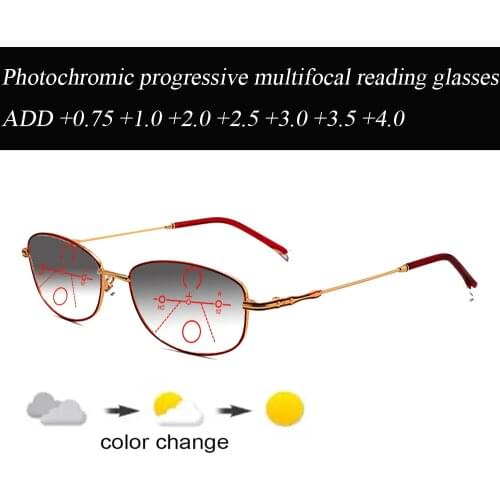 Anti Blu Light Ultralight Photocromic Progressive Multifocal Reading Glasses Business Women+1.0 +1.5 +1.75 +2.0 +2.5 +3 +3.5 +4