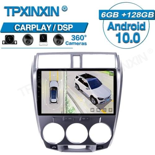 For Honda City 2008 -2013 Android 10 Car Radio 360 HD Auto Surround View Camera Car Multimedia Player Stereo Radio GPS Navigtion