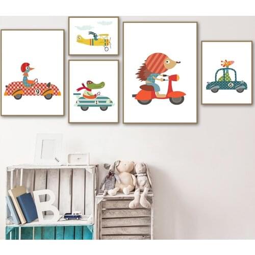 Car Aircraft Motorcycle Tractor Hedgehog Rabbit Wall Art Canvas Painting Nordic Posters And Prints Wall Pictures Kids Room Decor