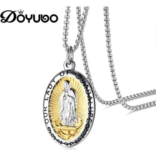 DOYUBO Vintage The virgin Maria Pendant Necklace High Quality Stainless Steel Catholic Christian Cards Charm Chain Jewelry DC250