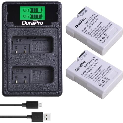 2pc EN-EL14 EL14A Rechargeable Li-ion Battery + LCD USB Charger With Type C for Nikon d5300 d5200 d5100 d3100 d3200 P7100