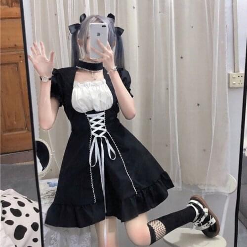 Gothic Maid Lolita Dress Cute Japanese Anime Black White Classic Cosplay Maid Dress Men Uniform Cafe Costume Mucama