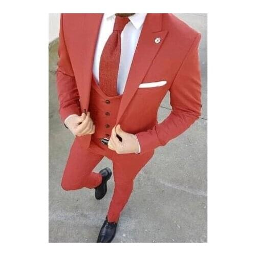 Tailored Made Slim Fit Peak Lapel Men Suits Wedding Costume Homme Party Men Suits 3 Pcs Groom Prom Blazer Terno Masculino